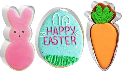 JOB JOL Easter Cookie Cutters 3 PCS, 4'', Bunny, Egg, Carrot