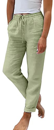 Sonnena Pantalon en Coton et Lin pour Femmes Décontracté Taille Haute Pantalon De Jogging Baggy Confortable 7/8 Pantacourt Été Léger Pants de Plage avec Poches