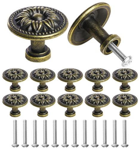 Ainiv 12pz Pomello per Mobili Vintage, 30mm Maniglie Rotonde Antiche, Pomelli per Armadietti con Viti e Cacciavite per Porte Armadietti Cassetti e Guardaroba Accessori Mobili (Bronzo)
