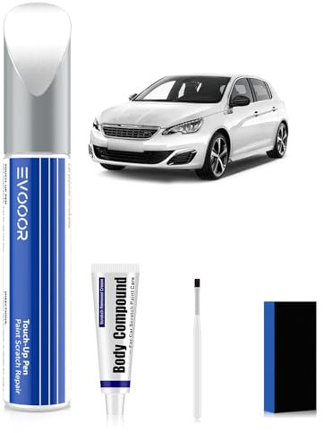 KWE Blanc Nacre/Pearl White Kit de réparation de peinture automobile avec effaceur de rayures pour Peugeot, Réparation de rayures pour voiture, Solution rapide et facile pour la réparation