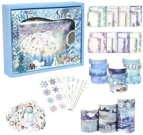 75Pcs Ensemble de Rubanons Washi Hiver Bandes de Masquage Décoratives Snowflake Aesthetic Scrapbook Paper Washi Stickers Papier écrite de Scène de Neige d'hiver Pour Artisanat DIY Emballage de Cadeaux