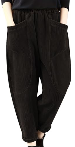 Pantalon Ample en Velours Côtelé pour Femme - Pantalon en Velours Côtelé Stretch pour Femme Sarouel Couleur Pure Bottoms Chic Pantalons avec Deux Poches Pants Grande Taille Pant Automne Sarouel