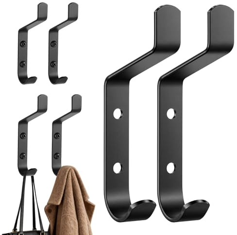NUTKIT 6PCS Percheros Pared, Material Metálico con Capacidad de Carga de 10 kg, Ganchos para Abrigos de Pared Negro Colgadores Ganchos con 12PCS Tornillos, para Cocina, Baño, Entrada(Negro