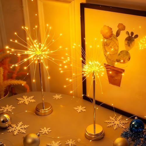 Luci da tavolo a forma di nido e fiori, 2/4 mini luci da tavolo Starburst, 2026, luci a LED a forma di dente di leone, fuochi d'artificio a LED natalizi, centrotavola per banchetti (oro, 4 pezzi)