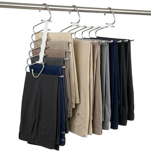 DISTOCK Grucce Pantaloni Salvaspazio in Acciaio 6 in 1, Set da 2 Appendini Antiscivolo – Grucce Appendiabiti Durevoli e Compatte