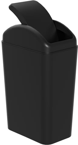 Wakikini 15 L Kitchen Bin with Swing Lid, Small Plastic Trash Bin, Black