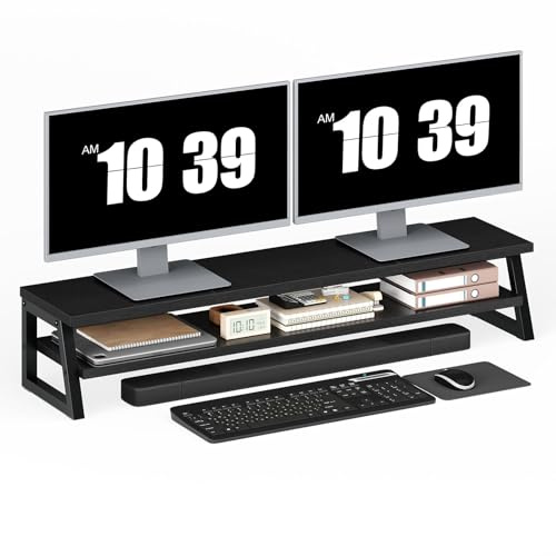 HOOBRO Supporto Monitor Scrivania a 2 Livelli per 2 Monitor, Supporto per Monitor con Rialzo per Monitor, Mensola da Scrivania per Ufficio con Spazio Contenitore, Accessori, Nero EBB122CJ01