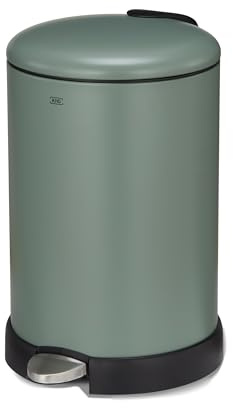 KHG Mülleimer 20 L Grün mit Softclose-Deckel & Tretfunktion - Pulverbeschichteter Metall-Abfalleimer mit herausnehmbarem Inneneimer aus Kunststoff