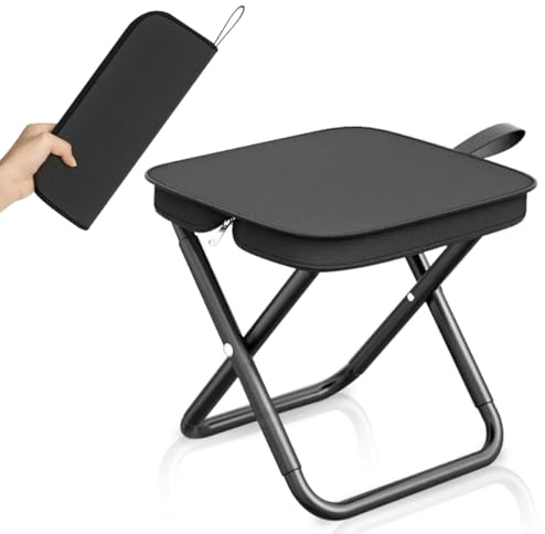 Sgabello da Campeggio, Sgabello Pieghevole Portatile, Sedia Pieghevole Portatile, Mini Sgabello Pieghevole, Leggero Sgabello da Pesca per Viaggi Escursionismo Giardino Pesca Barbecue Spiaggia (Nero)