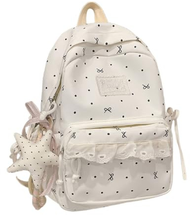 Sac à dos dentelle couverture intégrale quotidien école livresque féminin léger robuste compartiment ordinateur portable -vol bandoulière réglable respirant confortable zip doublure (White, M)