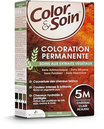 Les 3 Chênes Color & Soin 5M – Châtain Clair Acajou – Coloration Permanente Cheveux Femme Sans Ammoniaque – Soin Naturel Brillance Durable – Couvre 100% Cheveux Blancs