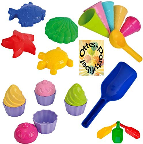 HHO Sandspielzeug: 4 Sandförmchen + 5 Eistüten + 1 Portionierer + 8tlg. Cup Cake Set + 1 Mehlschaufel Strand Sandkasten