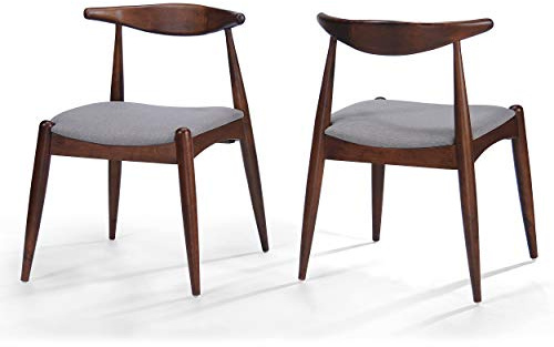 Christopher Knight Home Francie Fabric with Walnut Finish Dining Chairs, 2-Pcs Set, Light Grey / Walnut