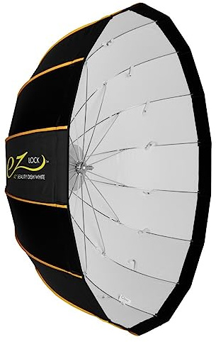 Glow EZ Lock 42 Collapsible White Beauty Dish Softbox w/Bowens Mount Speedring and Deflection Disk, 16 Ribbed Design Soft Box with White Interior for Perfect Lighting and Beauty Dish Photogr