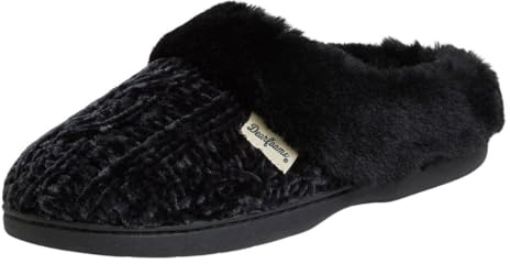 Dearfoams Women's Marled Cable Knit Chenille Clog with Wide Widths Slipper, Black, Large Standard US US