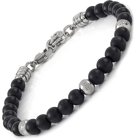 10:10 Bracciale Uomo Donna - Acciaio Inox - Onice Nera Satinata – Regolabile, Resistente, Elegante –, Made in Italy