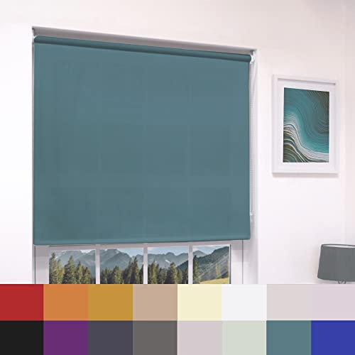 Teal Plain Dim Out Fabric Roller Blind Made To Measure All Fitting Included Easy Fit Child Safe Maximum size of 60cm Width x 160cm Drop