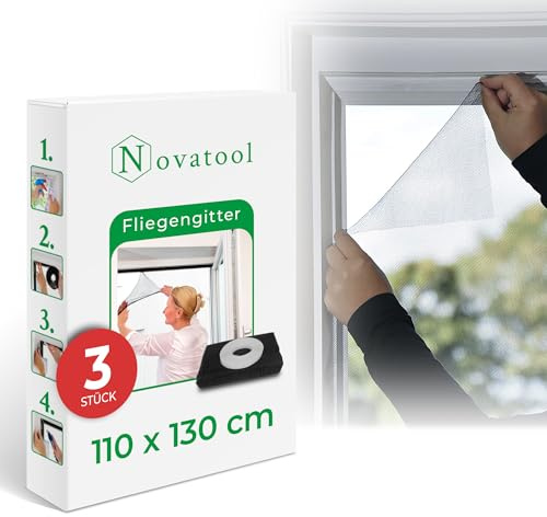 Novatool Flugskärmsfönster 110 x 130 antracit 3 stycken individuellt förkortningsbara insektsskydd flugnät fönsternät myggnät fönstergasväv