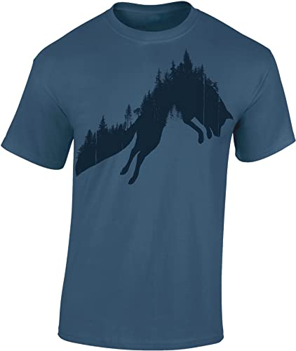 Baddery Jäger t-shirt för män – skogsräv, Denim blå – skogsräv, 5XL