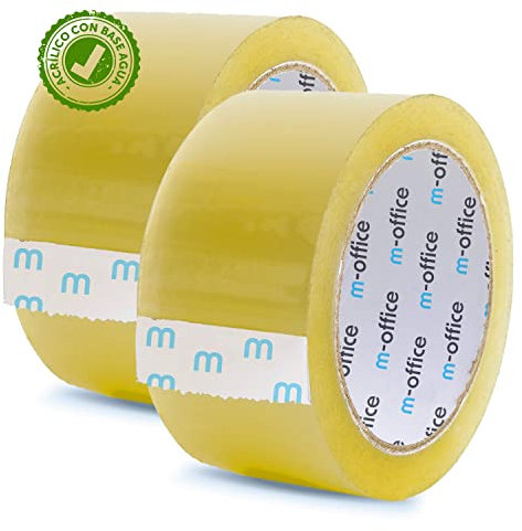 m-office Cinta Adhesiva Transparente, Cinta de Embalar Adhesiva para Embalaje de Cajas, Envíos, Mudanzas y Manualidades, Precinto Transparente Seguro y Resistente (36mmx66m, x2)