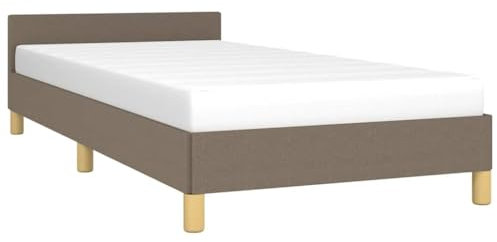 vidaXL Bettgestell mit Kopfteil, Bettrahmen mit Lattenrost, Bett Polsterbett mit Stützbeinen, Schlafzimmerbett Einzelbett, Taupe 80x200cm Stoff