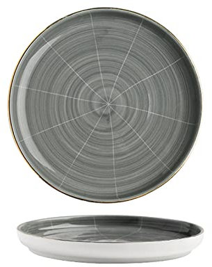 OQHAIR Plato Llano Vajilla De Cerámica A Rayas Gris Oscuro Superficie De Los Platos Adornos Dorados Simples Cálidos Y Suaves Elegantes para Usar En Bistrós De Cocina,Plato Poco Profundo D