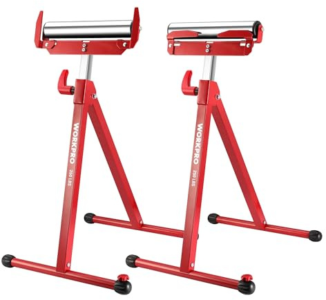 WORKPRO Folding Roller Stand Height Adjustable, Heavy Duty 250 LB Load Capacity, Outfeed Woodworking