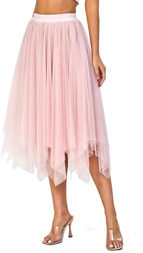 Tüllrock Damen-Elastische Langer Rock Tüllrock Weiß Schwarz Rosa Unregelmäßiger für faschingskostüme karneval kostüm Halloween(Rosa)