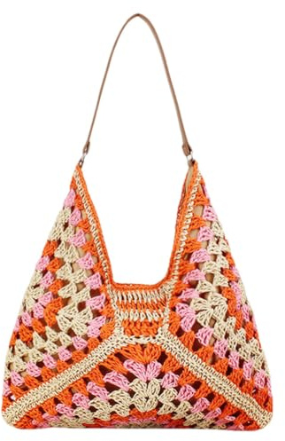 GSenhui Bolso de Paja Bohemio para Mujer - Rafia de Verano para Playa, Piscina y Trabajo con Mimbre