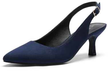 DREAM PAIRS Zapatos de Tacón Gato Clásicos Mujer de Zapatos de Salón PU Slingback con Plantilla Comoda para Boda Fiesta,Size 38,Marino-Ante-1,SDPU2444W