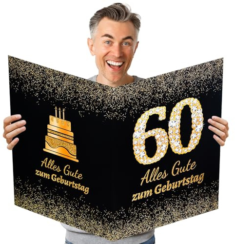 doneches Tarjeta de cumpleaños para 60 grandes, tarjeta de felicitación de cumpleaños, tarjeta de felicitación, libro de visitas, póster de invitados para hombres y mujeres, decoración de fiesta de