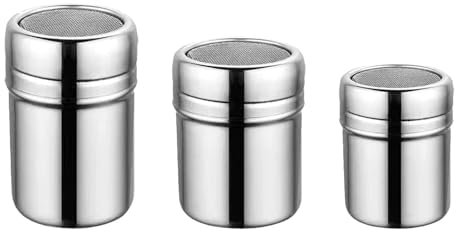 Confezione da 3 spandicapo in acciaio inox, spargicacao, shaker per cioccolato, spargitore per caffè e cacao, con coperchio a maglia fine, 3 pezzi ( + medio + grande)