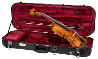 Crossrock Oblong Case fits 4/4 Full-Size Violin, Includes Interior Compartment, 2 Bow Holders, Security Lock, and Detachable Straps-Black (CRA860VFBK-R)