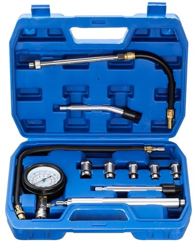 ISINEVER 10Tlg Kompressionstester Kompressionsmessgerät für Benzin und Diesel Motor öldruckprüfer Kfz Motorrad 0-20 bar oder 0-300 psi Meßgerät Drucktester M10 M12 M14 M16 M18 Kompression prüfen meßen