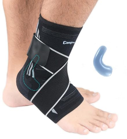 Coogime 2 stycken ankelbandage, justerbart ankelbandage fotboll, plantar fasciit bandage, ankelbandage för sport, ventilerande ankelarmband (grå, M)
