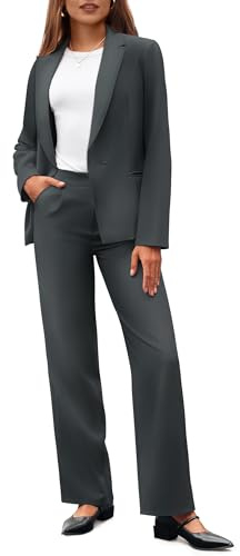 Casly Lamiit Pant Suits for Women Dressy Casual 2 Piece Work Pantsuits Business Professional Outfits Blazer Set Formal Clothes Dark Grey XL