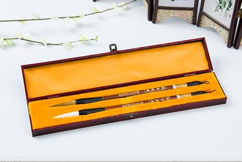 OPAX51 Set de 2 Pinceles de Caligrafía China, Pelo Natural y Lana, con Estuche de Madera 514320