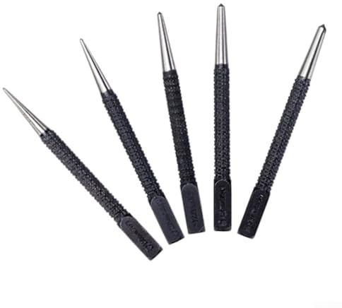 Lot de 5 poinçons centraux pour le marquage et le poinçonnage de trous en bois et métal avec plusieurs tailles adaptées pour l'alignement des forets