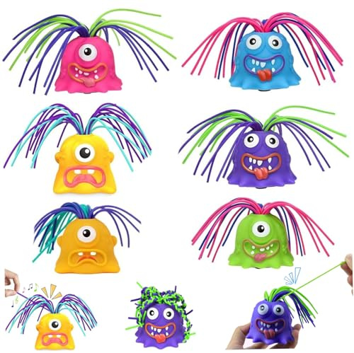 Syglawnd Jouet Anti-Stress, Jouet Monstre Amusant tirant Les Cheveux, 6 pièces, Dessin animé, soulagement du Stress, différents Sons, cris Mignons, Jouets Fantaisie pour Enfants, soulagement