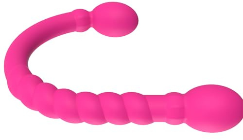 Godemiché double extrémité en silicone avec harnais sans bretelles, plug anal flexible pour couples lesbiens, stimulation du point G et de la prostate, jouet sexuel pour plaisir partagé (Rouge)