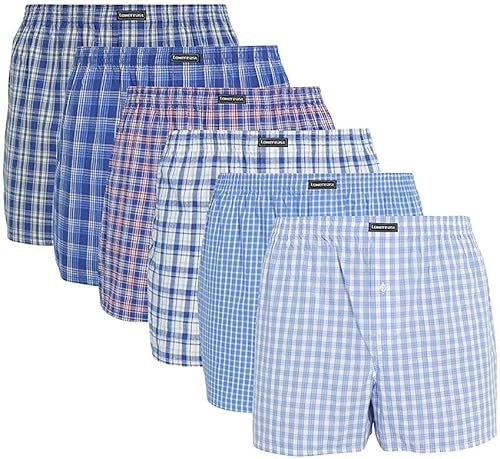 DreamNights 100% Egyption Cotton Men's Check Boxer Shorts Pants Trunks Breathable Underwear Briefs - Mens Woven Boxers Shorts Multipack (Extra Large, Pack of 6)