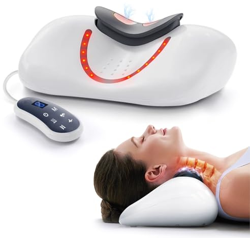 Masajeador de Cuello y Hombros con Tracción de Cuello, EMS y Calor, Masajeador Cervical Eléctrico, Relajador de Cuello y Cervicales, Masaje Profundo para Relajar Músculos, Alivia Dolores y Fatiga