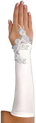 deine-Brautmode Brauthandschuhe Handschuhe Armstulpen Hochzeit Blüten Strass fingerlos, A134 30cm ivory