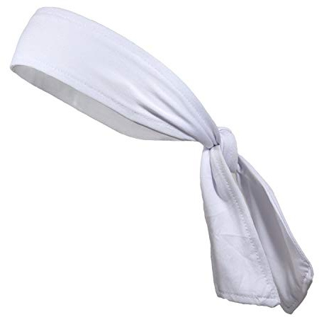 Kenz Laurenz Headbands Tie on Headband for Women Men Head Tie Running Athletic Hair Band Elastic Sports, Basketball, Stetchy Yoga Workout Sweatbands Adjustable Non-Slip Moisture Wicking (White)