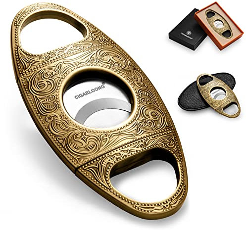 CIGARLOONG Coupe Lame en Acier Inoxydable Gravée Bronze Double Coupe (Doré 1)