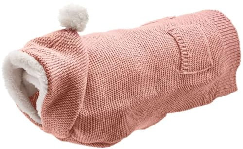 HUNTER Hundepullover RÖGLA, Farbe: rosa, Leichter Strickpullover mit Plüsch-Kapuze, weich & elastisch, liebevolle Details, natürlicher Bewegungsablauf, hoher, waschbar bei 30°C, Größe: 30