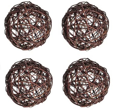 Wicker Balls | 10cm in Diameter | Pack of 4 | Natural crafts| Rattan balls | Home decoration | Dark brown