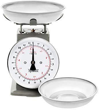 MARLIZ Báscula mecánica de cocina de estilo antiguo antiguo de 5 kg con 2 cuencos, báscula analógica de peso de alimentos para cocina, color gris