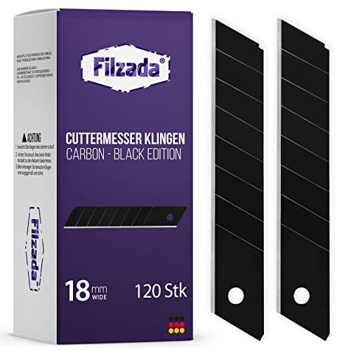 Filzada ® 120x Cuttermesser Klingen 18mm - Abbrechklinge/Messerklinge Carbonstahl - Black Ultrascharf