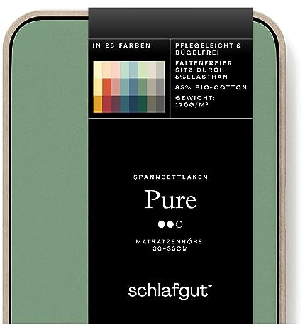 Schlafgut Pure Spannbettlaken 180x200cm bis 200x220cm - 95% Biobaumwolle, 5% Elasthan, Oeko-TEX Zertifiziert, Green Mid, Matratzenhöhe bis 35cm